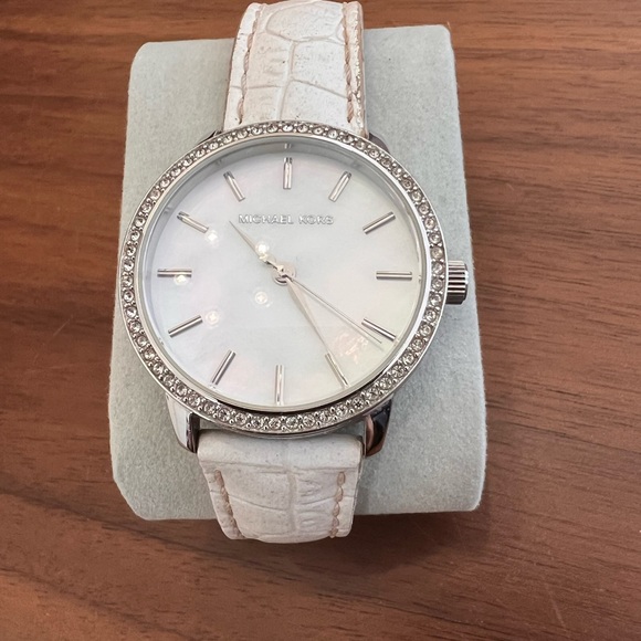 Michael Kors Accessories - Michael Kors Silver and Cream Watch with Crystal Accents